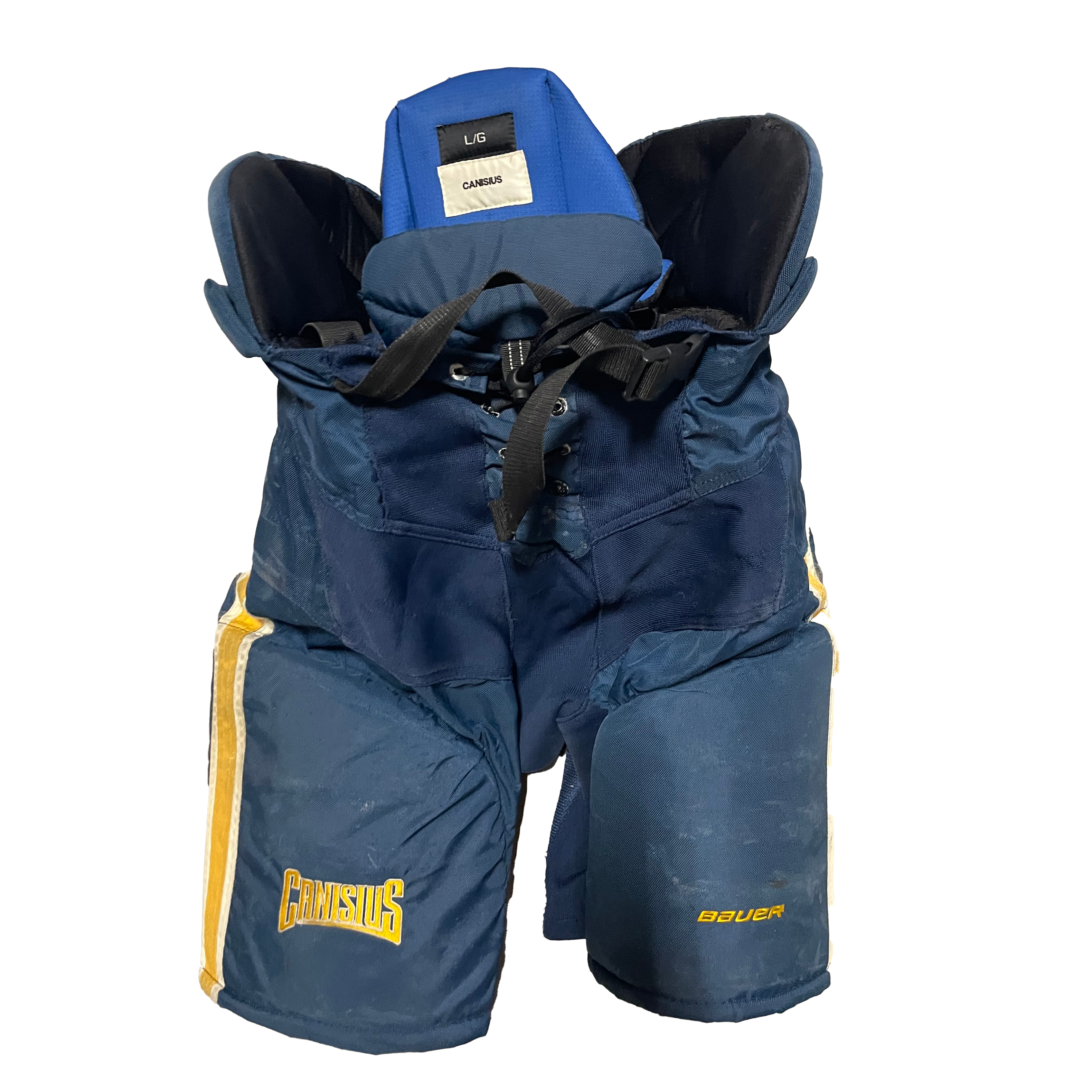 Bauer Nexus - Pantalon de hockey NCAA Pro Stock d'occasion (bleu marine/jaune/blanc)